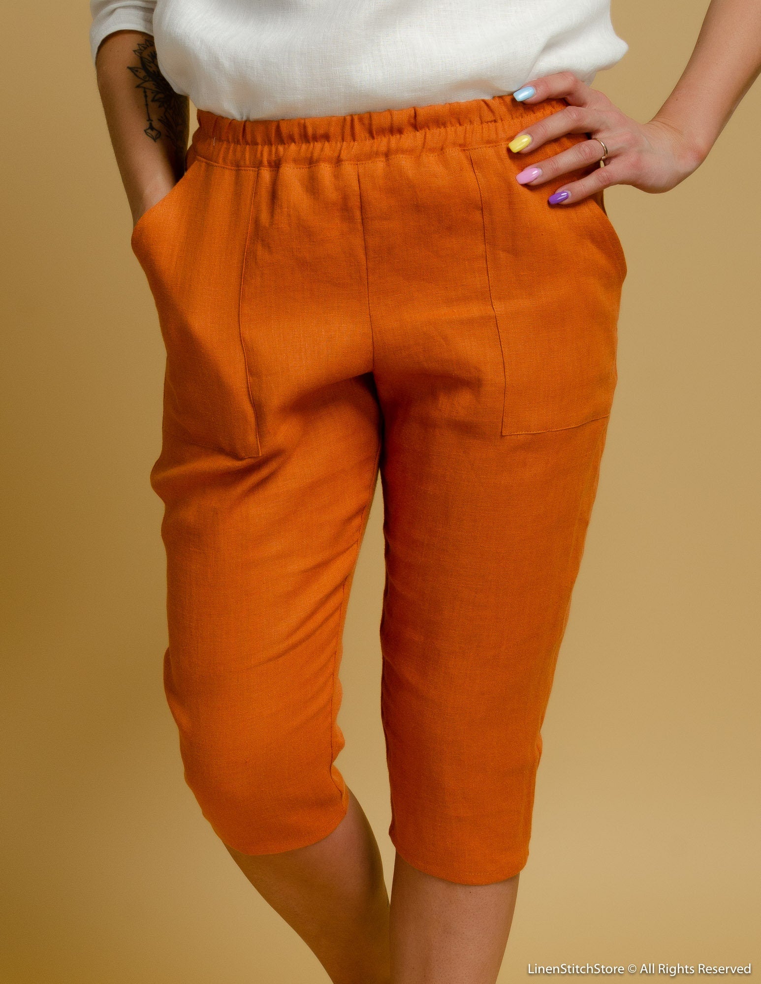 VICTORIA Linen capri | Terracotta
