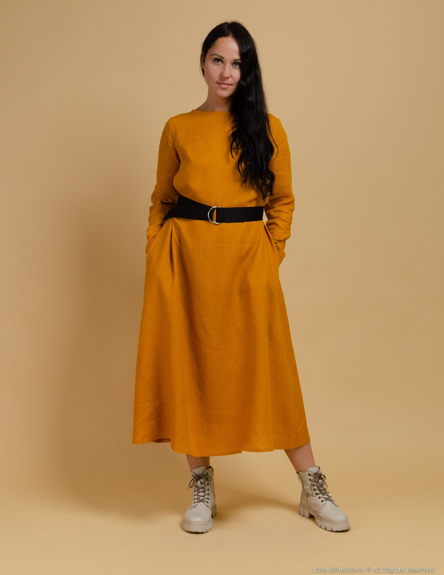 SARAH Linen dress | Mustard