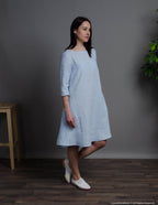 BARBARA light blue medium sleeve linen dress