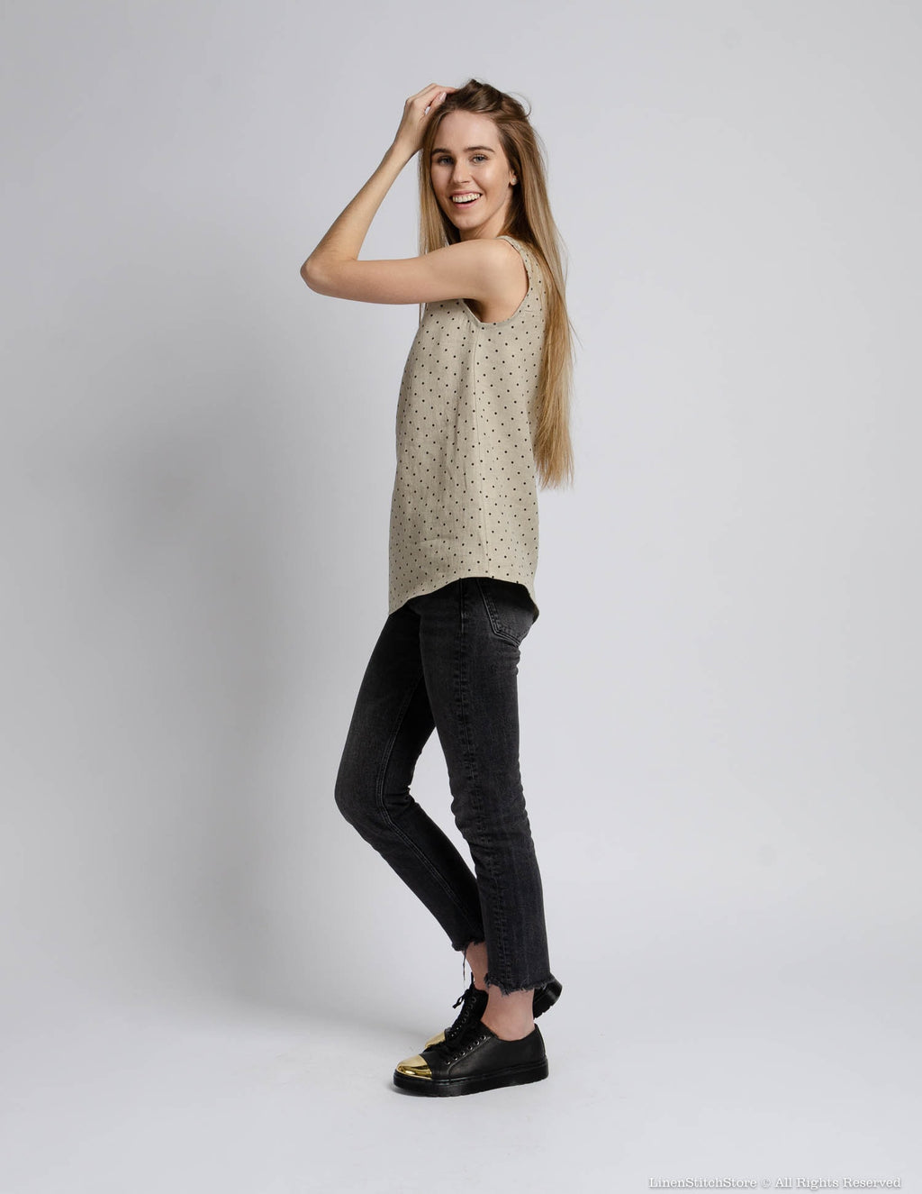 MONIKA Linen top | Natural dots