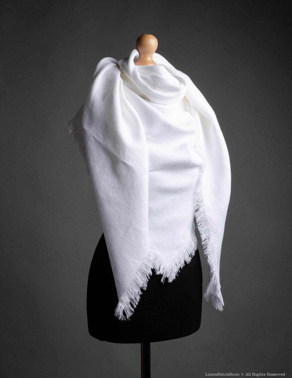 Fringled extra large WHITE color linen shawl for women, linen unisex scarf, unisex Christmas gift, brown linen wrap, tasseled linen shawl