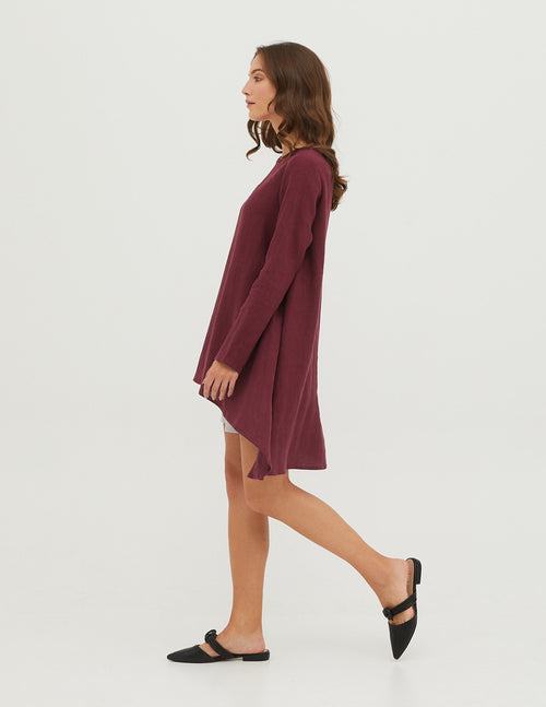 APRIL Asymmetric long sleeve MARSALA colour linen tunic for women, loose linen tunic, long linen tunic, wide linen blouse, loose linen top