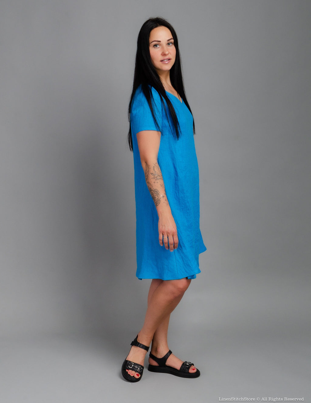 KIMBERLY Linen dress | Caribbean blue