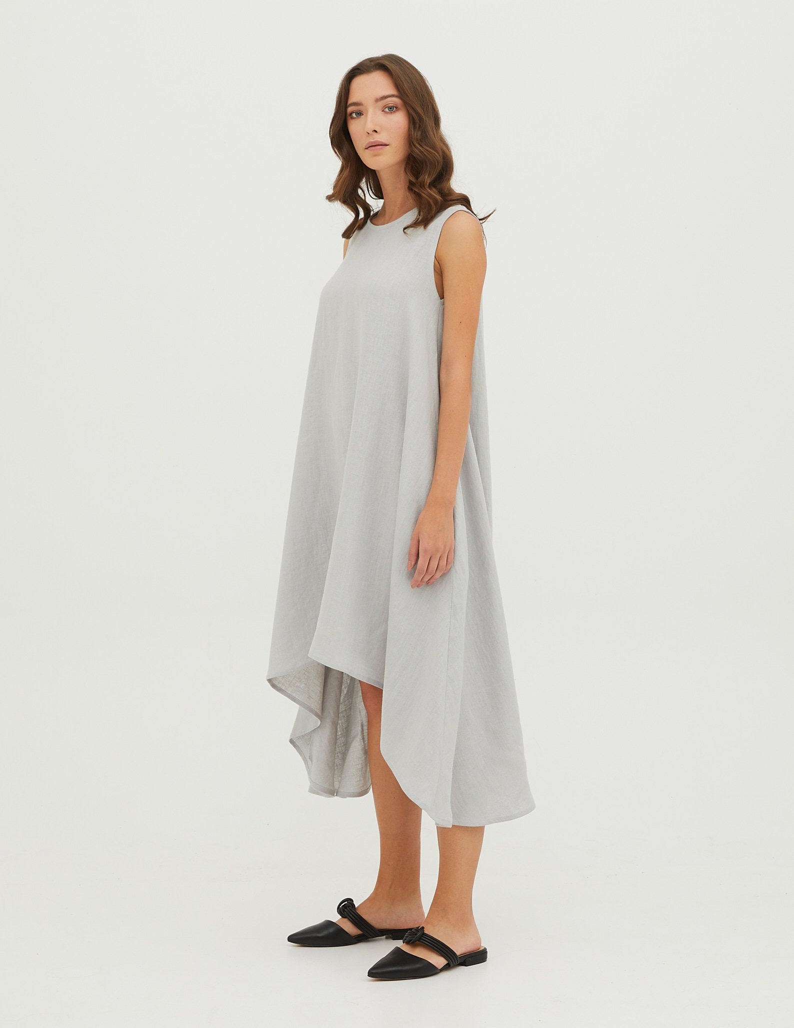 FLORA Linen dress |Light grey