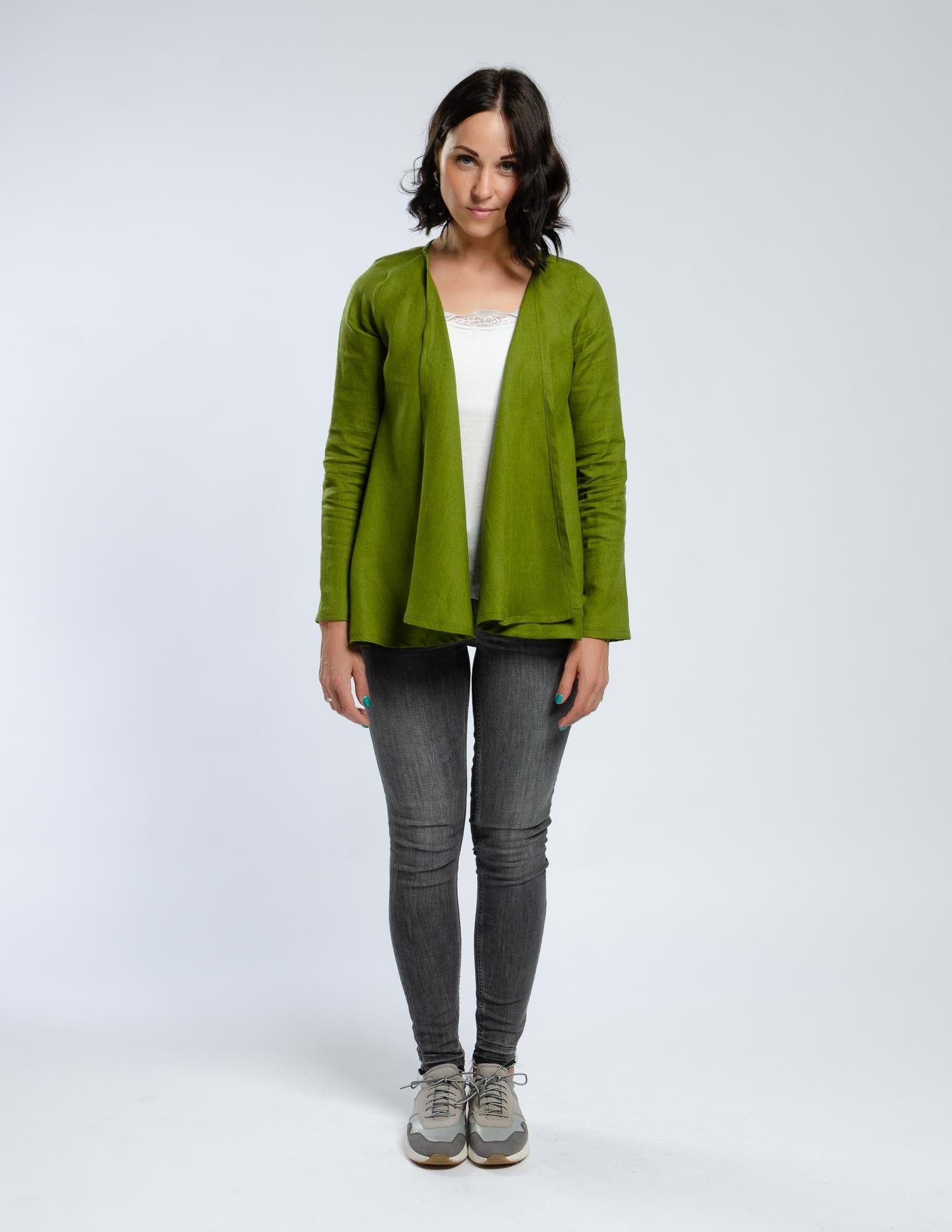 DENICE Wrap linen jacket | Olive