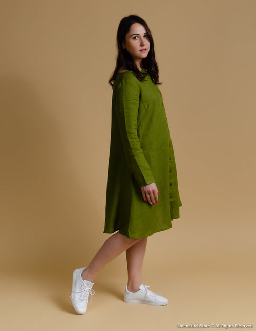 DOMINIKA Linen dress | Olive