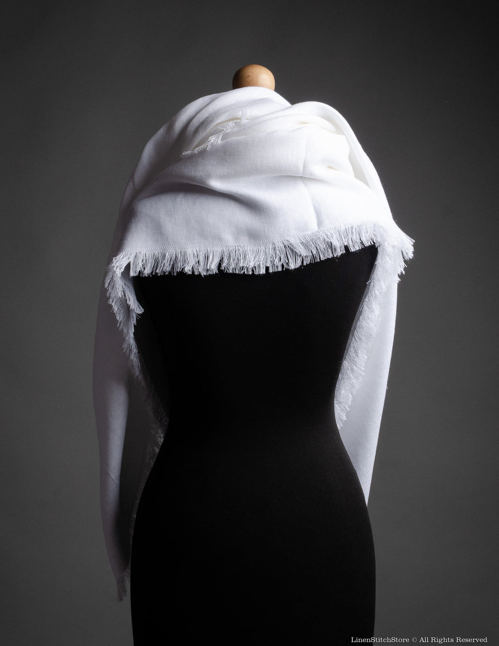 Fringled extra large WHITE color linen shawl for women, linen unisex scarf, unisex Christmas gift, brown linen wrap, tasseled linen shawl