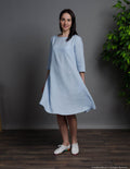 BARBARA light blue medium sleeve linen dress