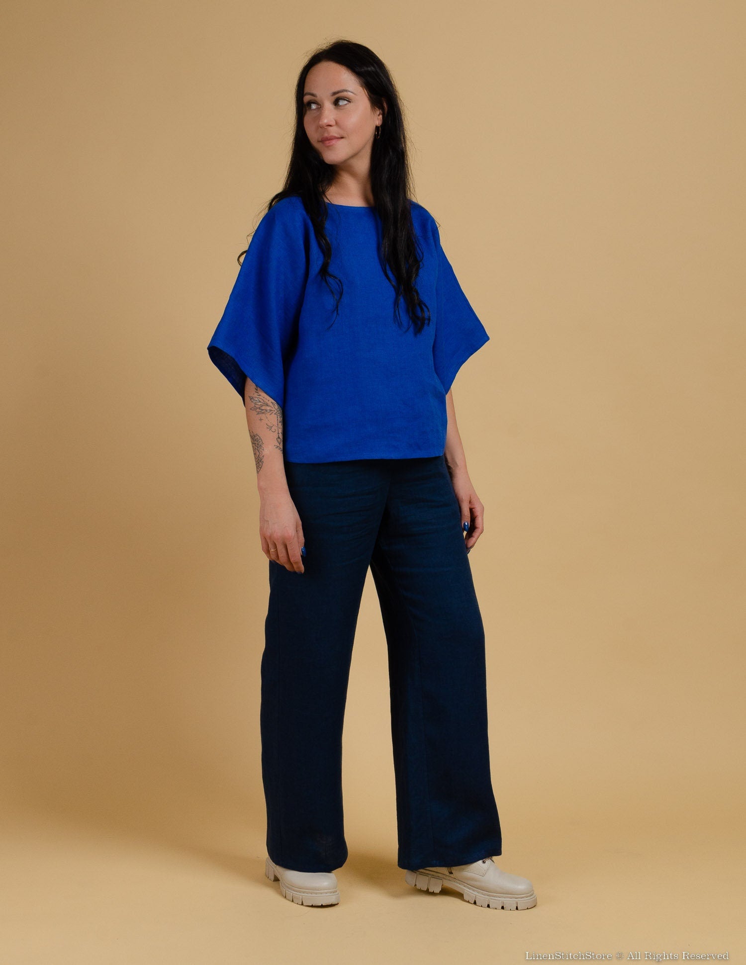 MARTHA oversized linen tunic | Deep blue