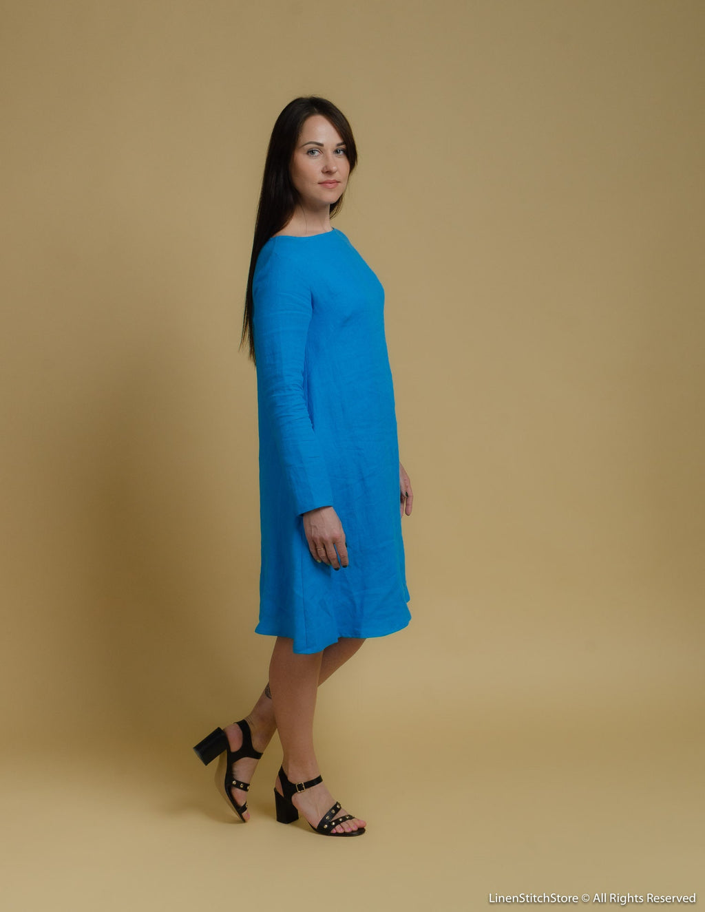 VERONICA Linen dress | Caribbean blue