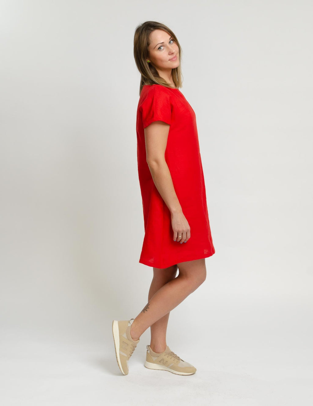 SANDRA Red short  linen summer dress