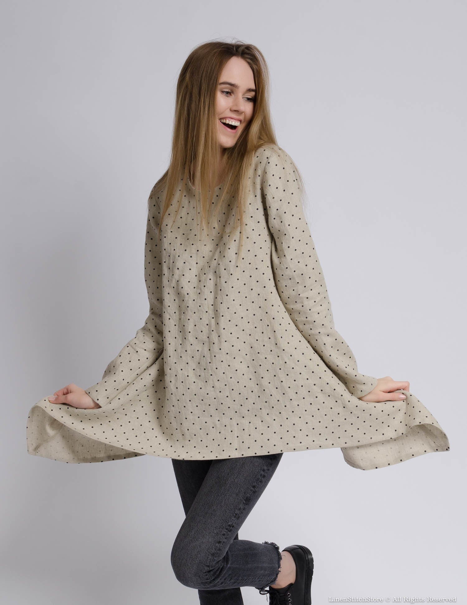 AURORA Linen tunic | Natural dots