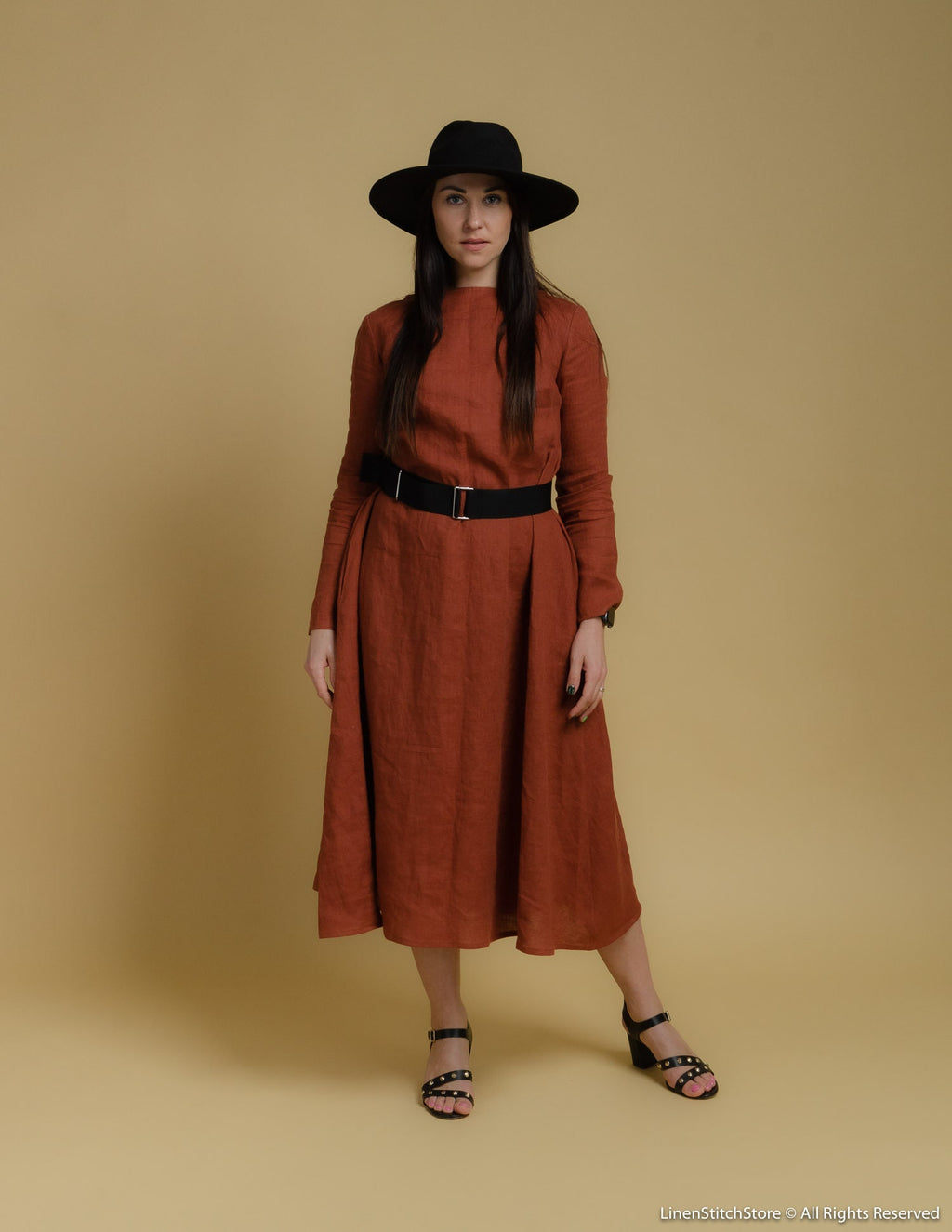 SARAH long linen dress | Hazelnut brown