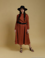 SARAH long linen dress | Hazelnut brown