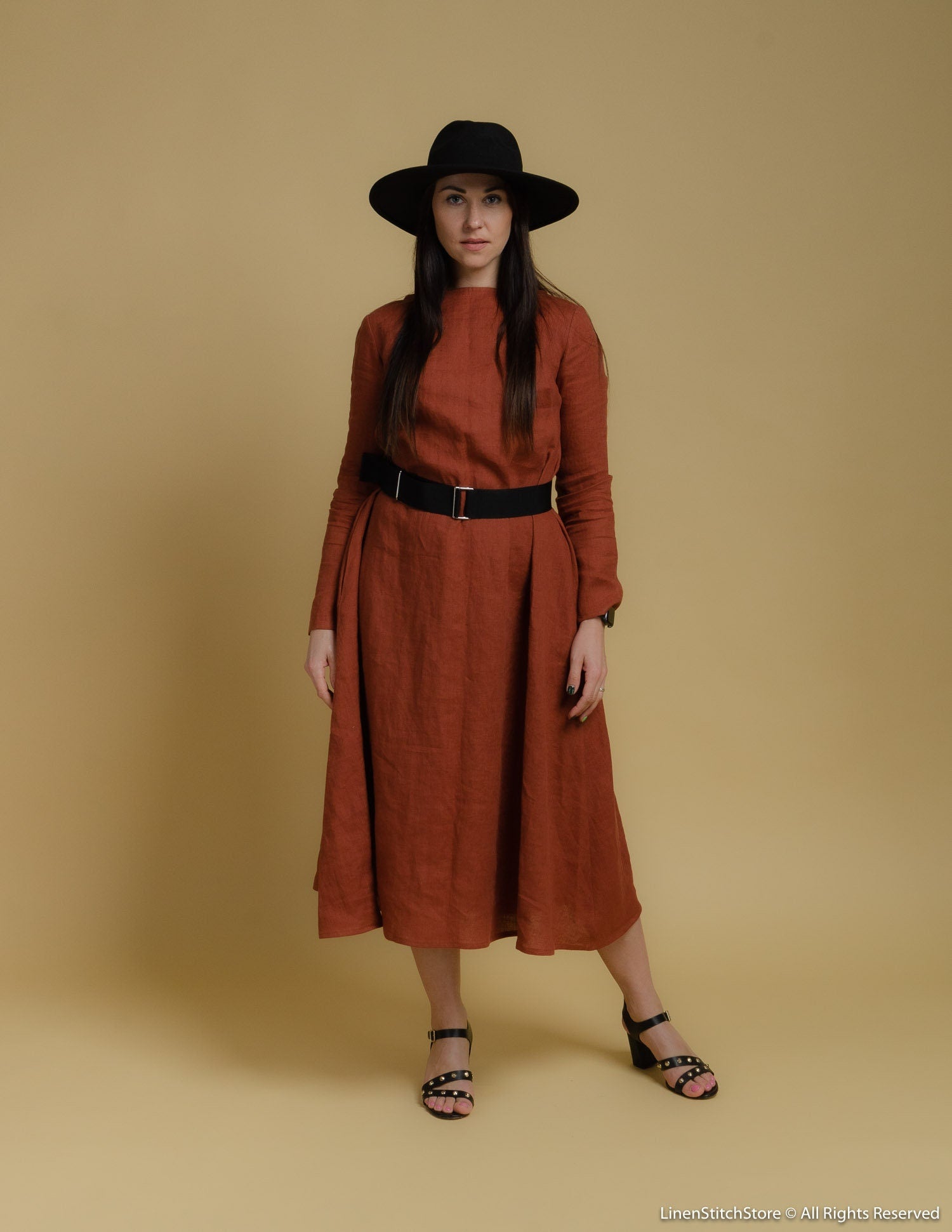 SARAH long linen dress | Hazelnut brown
