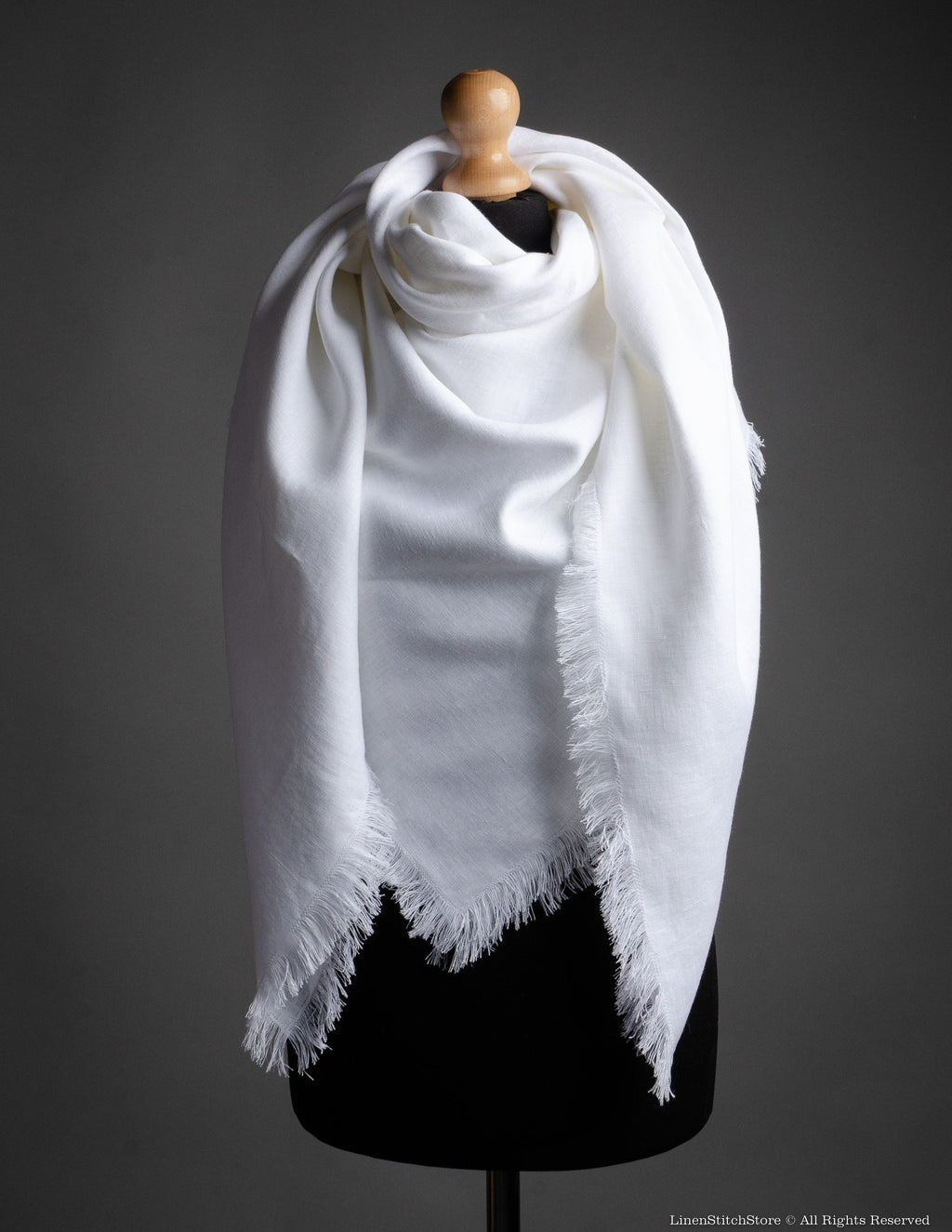 Fringled extra large WHITE color linen shawl for women, linen unisex scarf, unisex Christmas gift, brown linen wrap, tasseled linen shawl