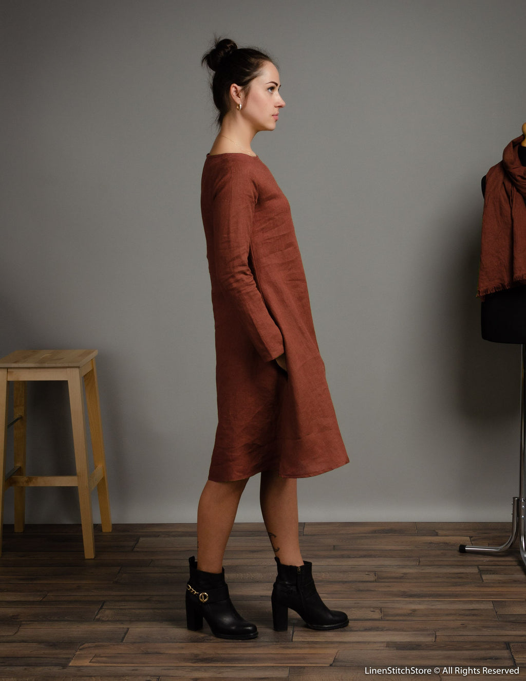 VERONICA Linen dress | Hazelnut brown
