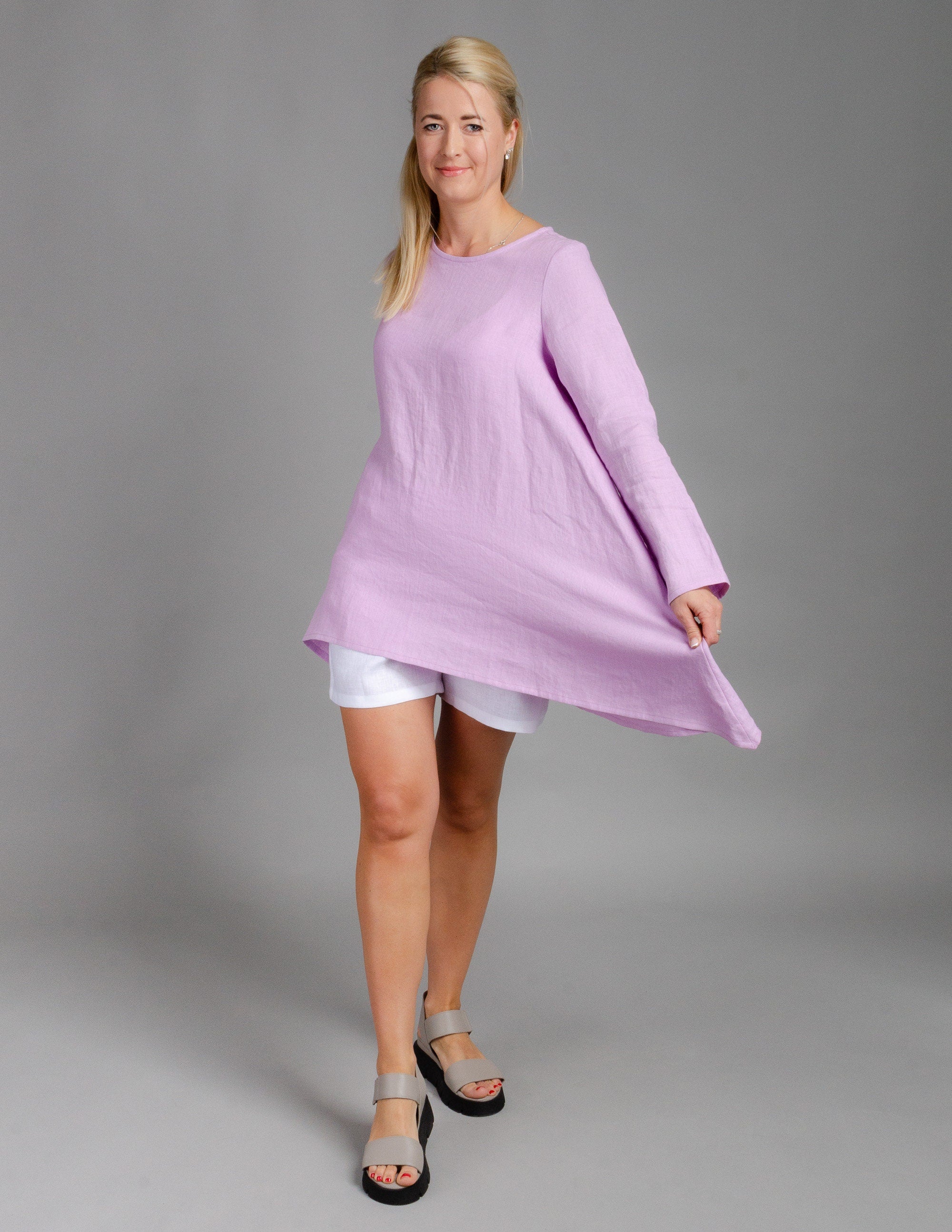 AURORA Asymmetric Linen tunic | Light purple