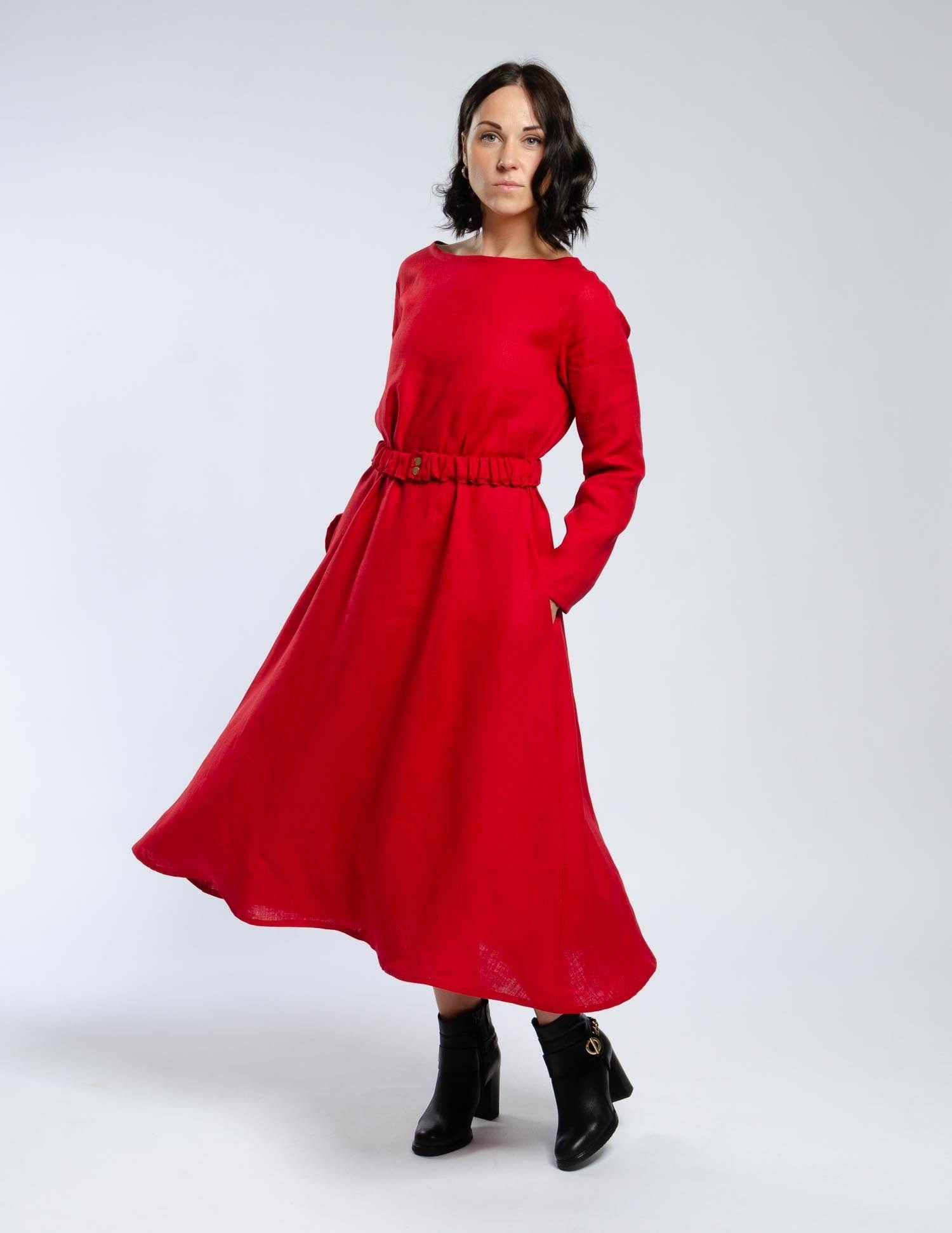 CAMILA Linen dress | Bright red