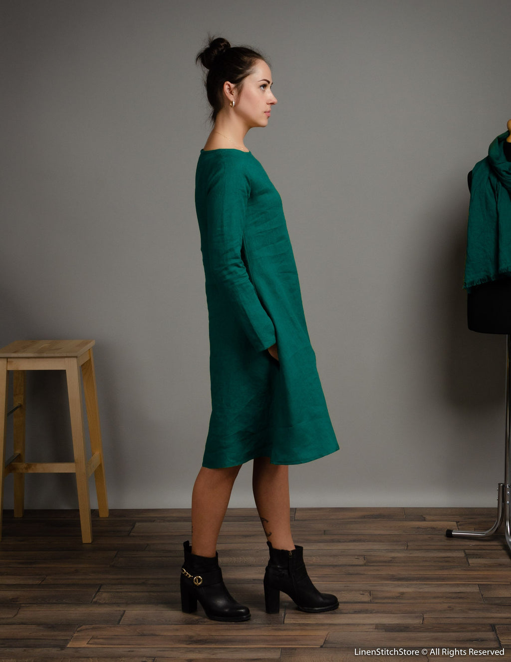 VERONICA  Linen dress | Emerald green