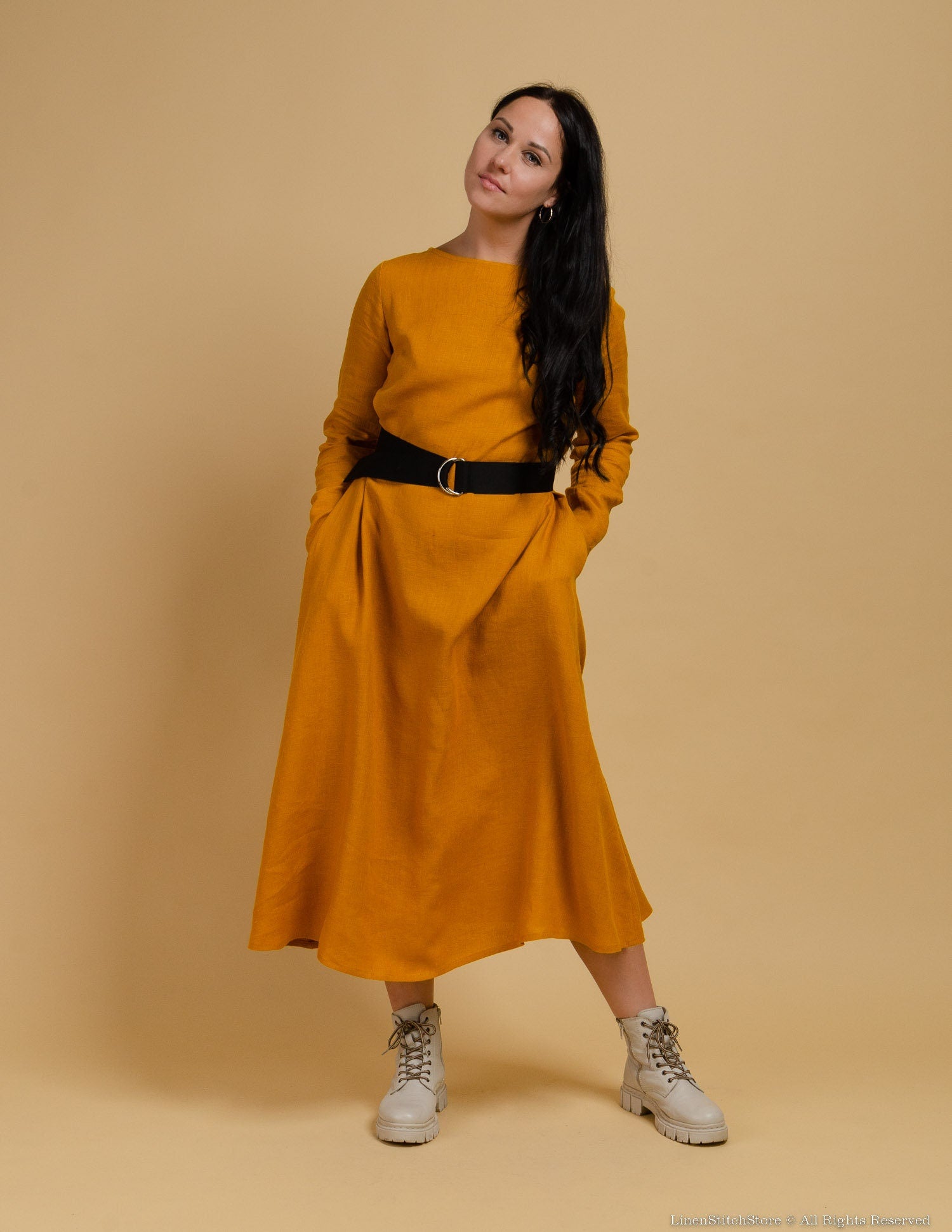 SARAH Linen dress | Mustard