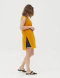 MARISA long linen sleeveless top with rise splits, sleeveless linen top, hight splits