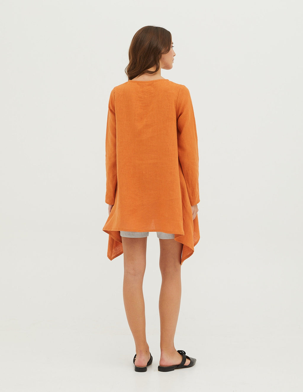 AURORA Asymmetric linen tunic | Terracotta