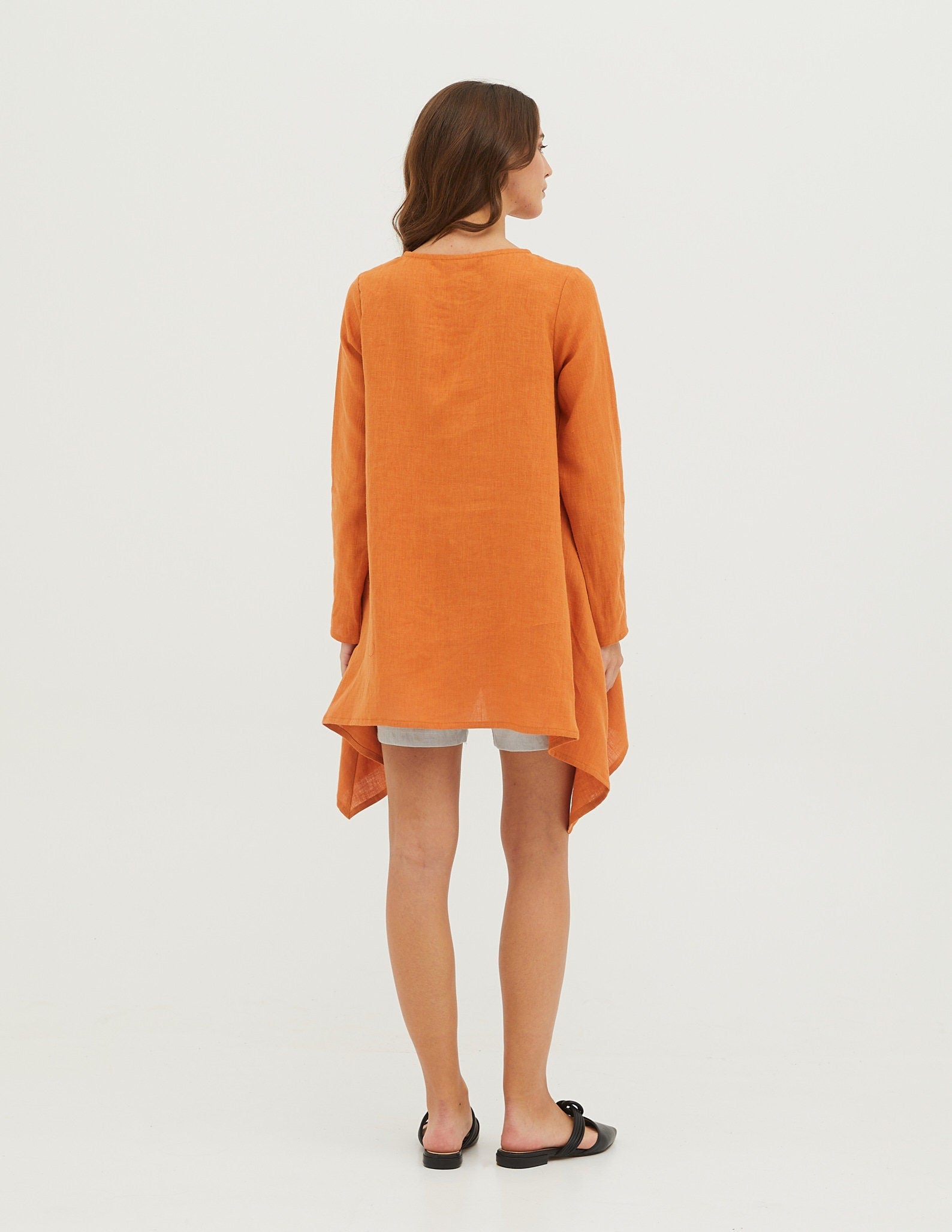 AURORA Asymmetric linen tunic | Terracotta