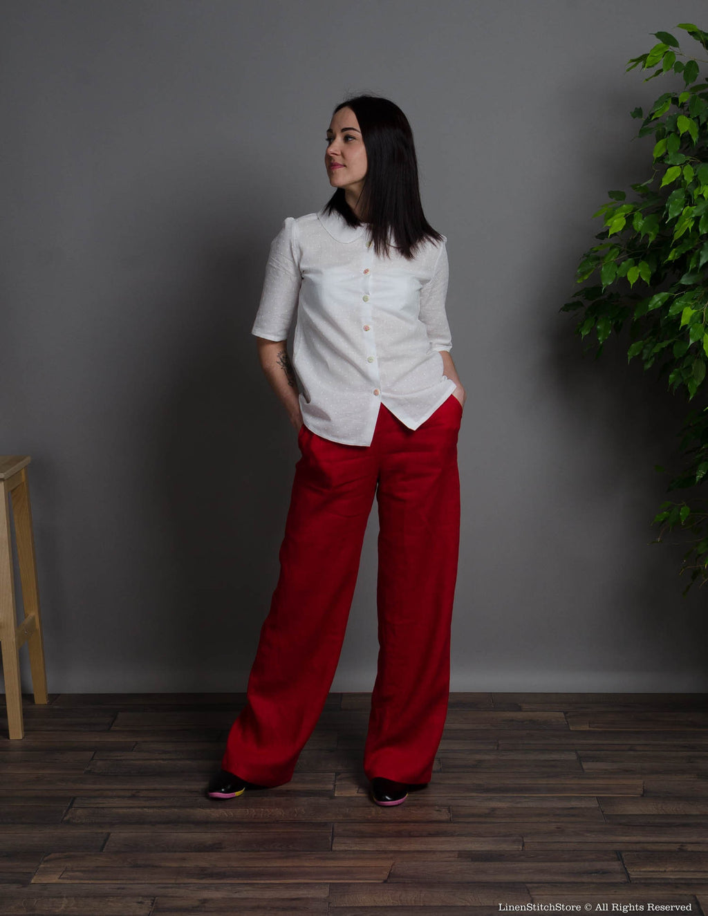 LESLIE Linen pants | Bright red