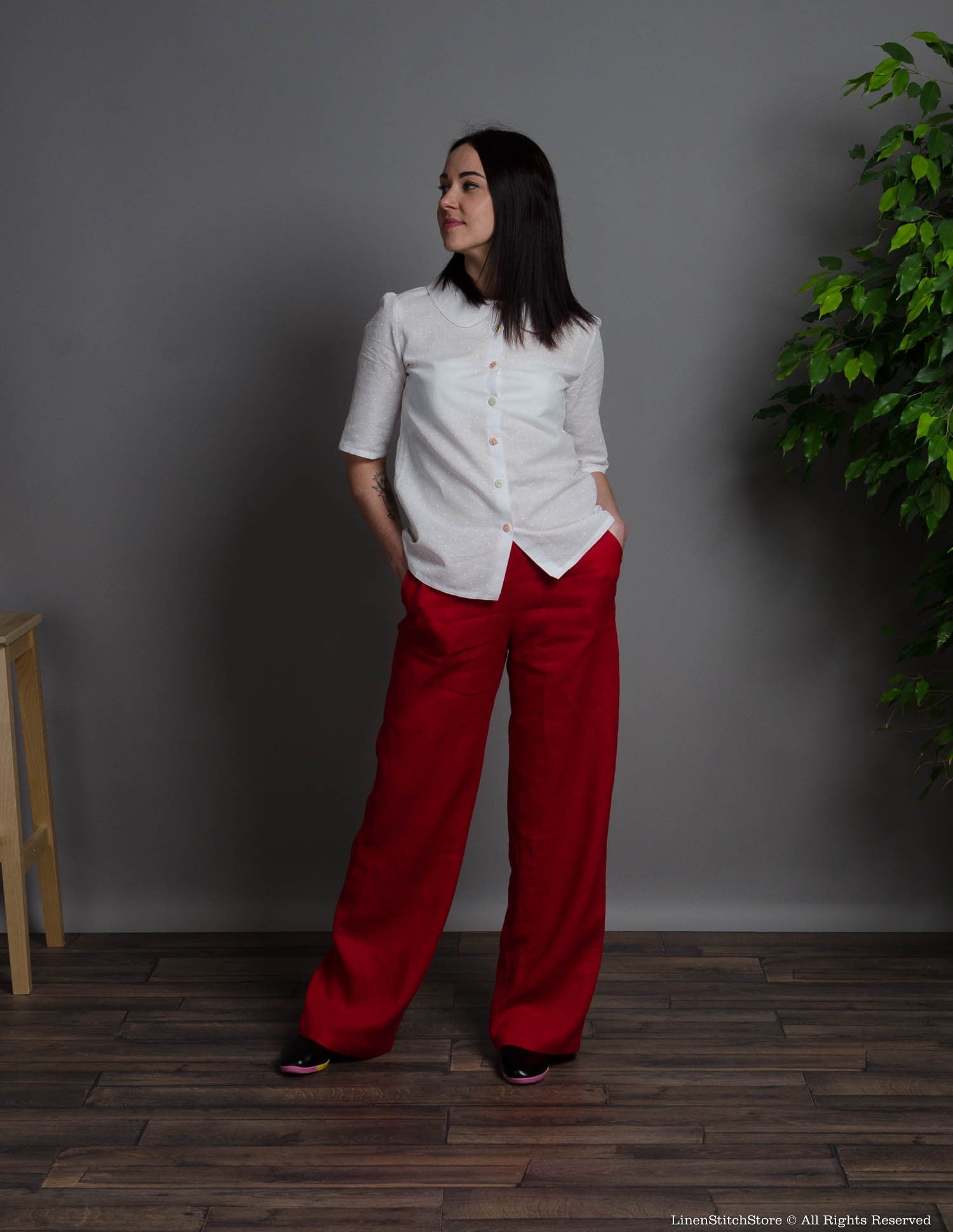 LESLIE Linen pants | Bright red