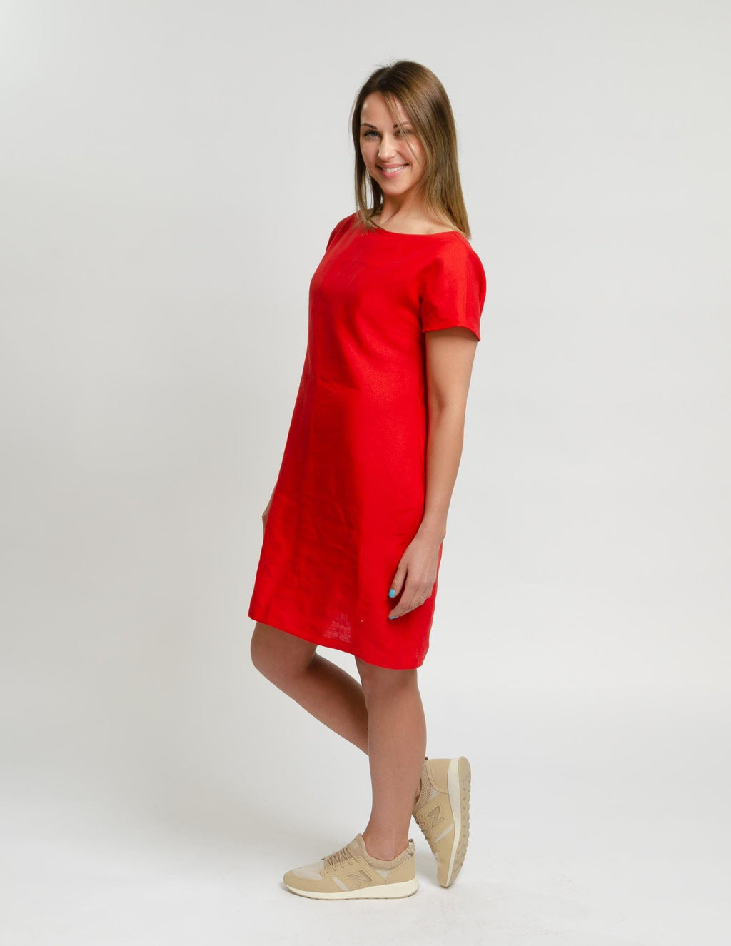 SANDRA Red short  linen summer dress