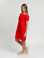 SANDRA Red short  linen summer dress