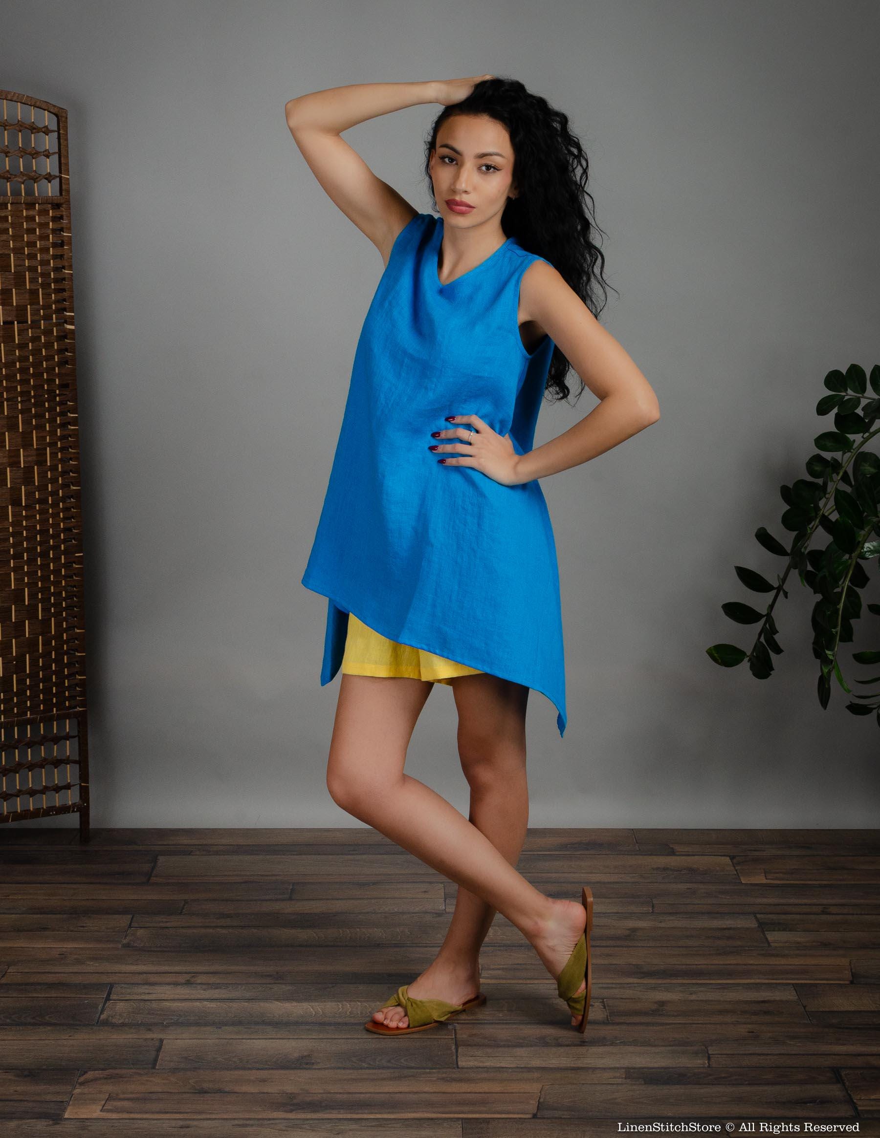 LAURA Linen tunic | Caribbean blue
