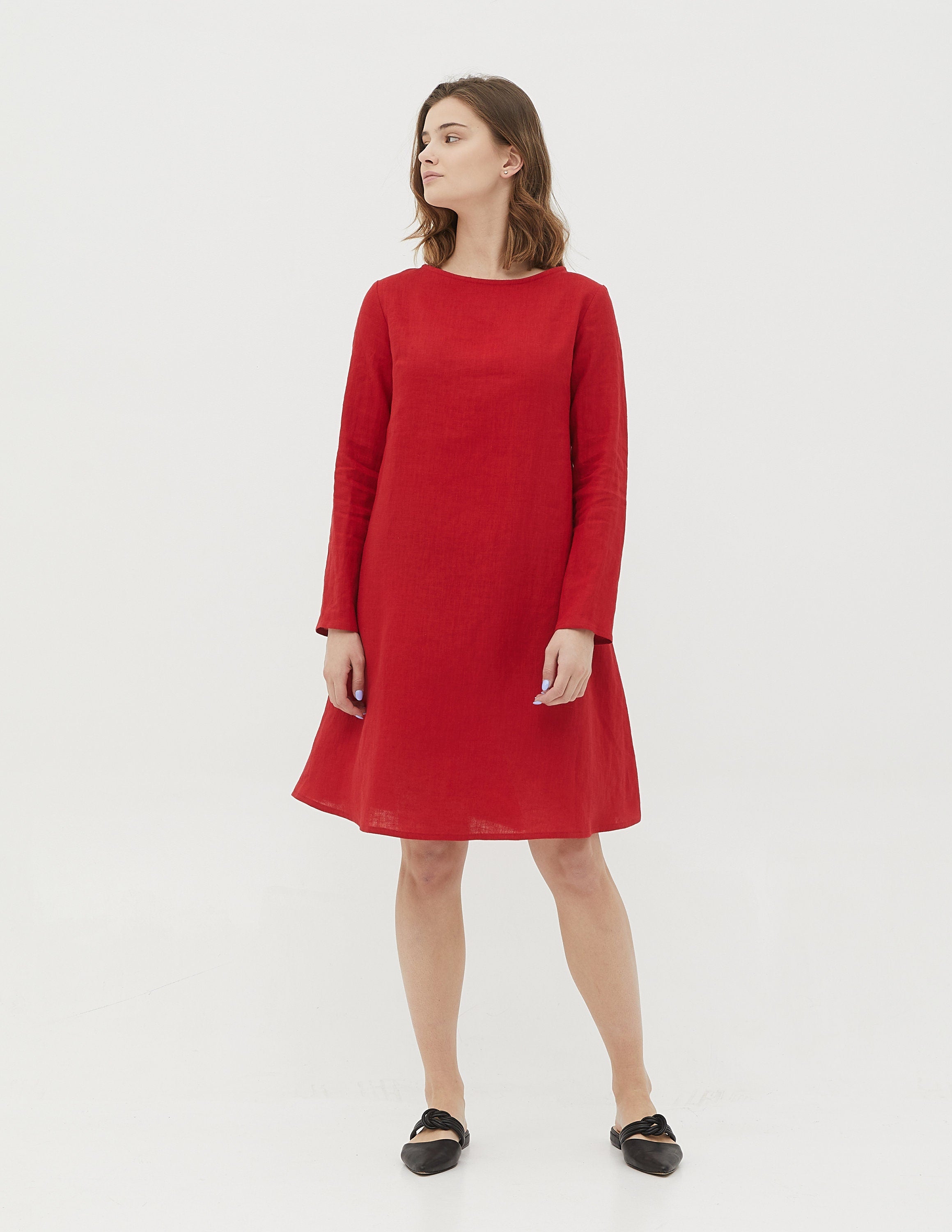 VERONICA Linen dress | Bright red