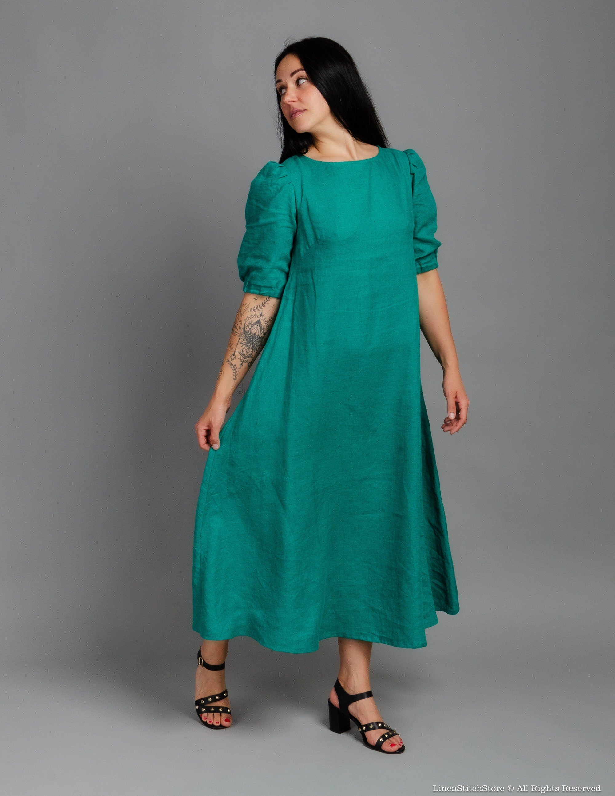 LOVE long linen dress | Emerald green