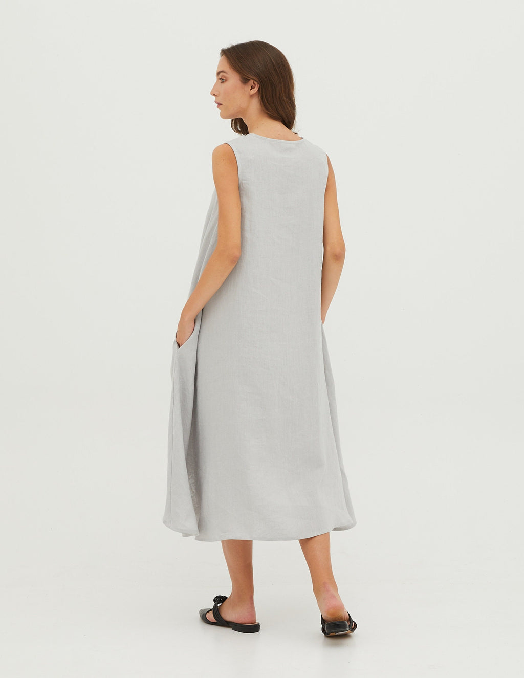 FLORA Linen dress |Light grey