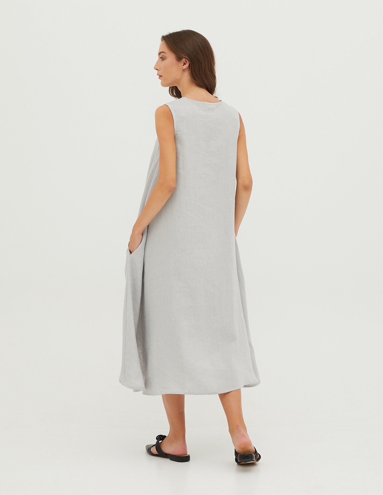 FLORA Linen dress |Light grey