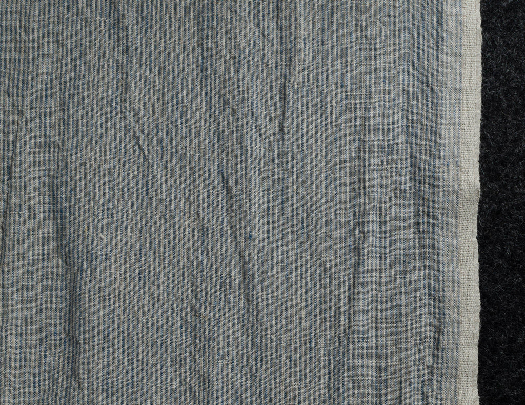 Striped blue color medium weight linen fabric supply