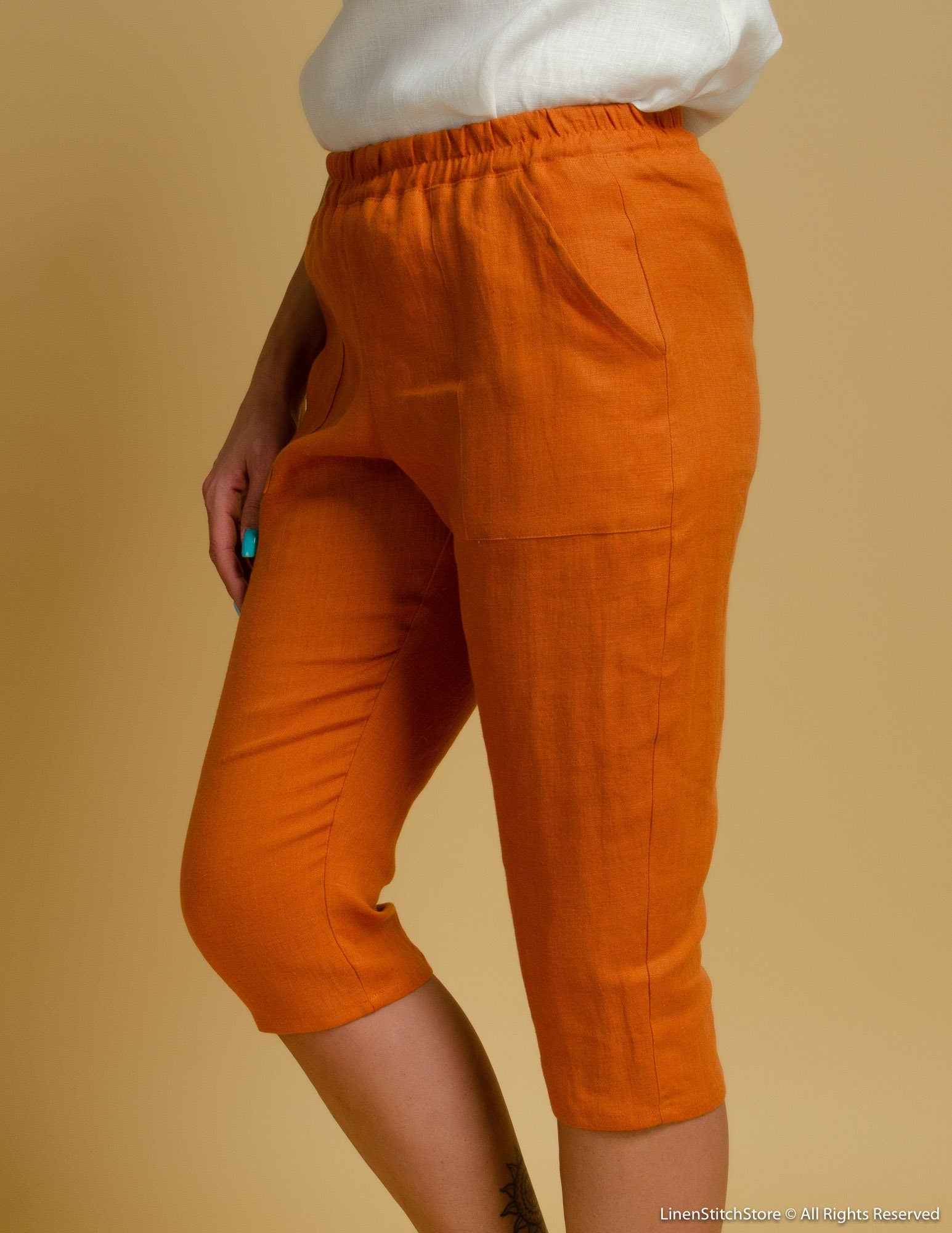 VICTORIA Linen capri | Terracotta