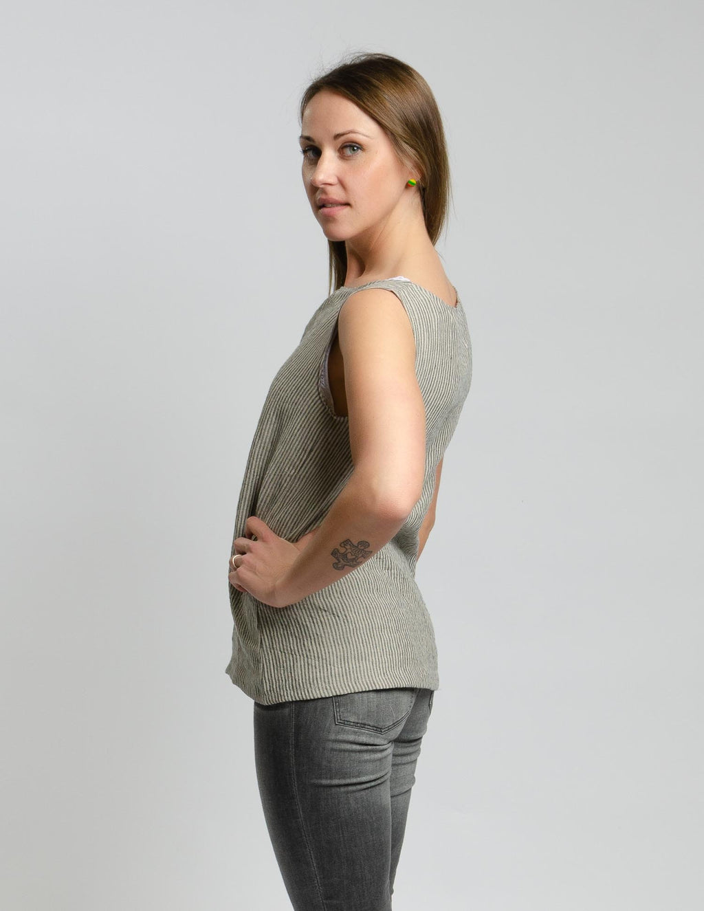 MONIKA Linen top | Grey stripes