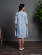 BARBARA light blue medium sleeve linen dress
