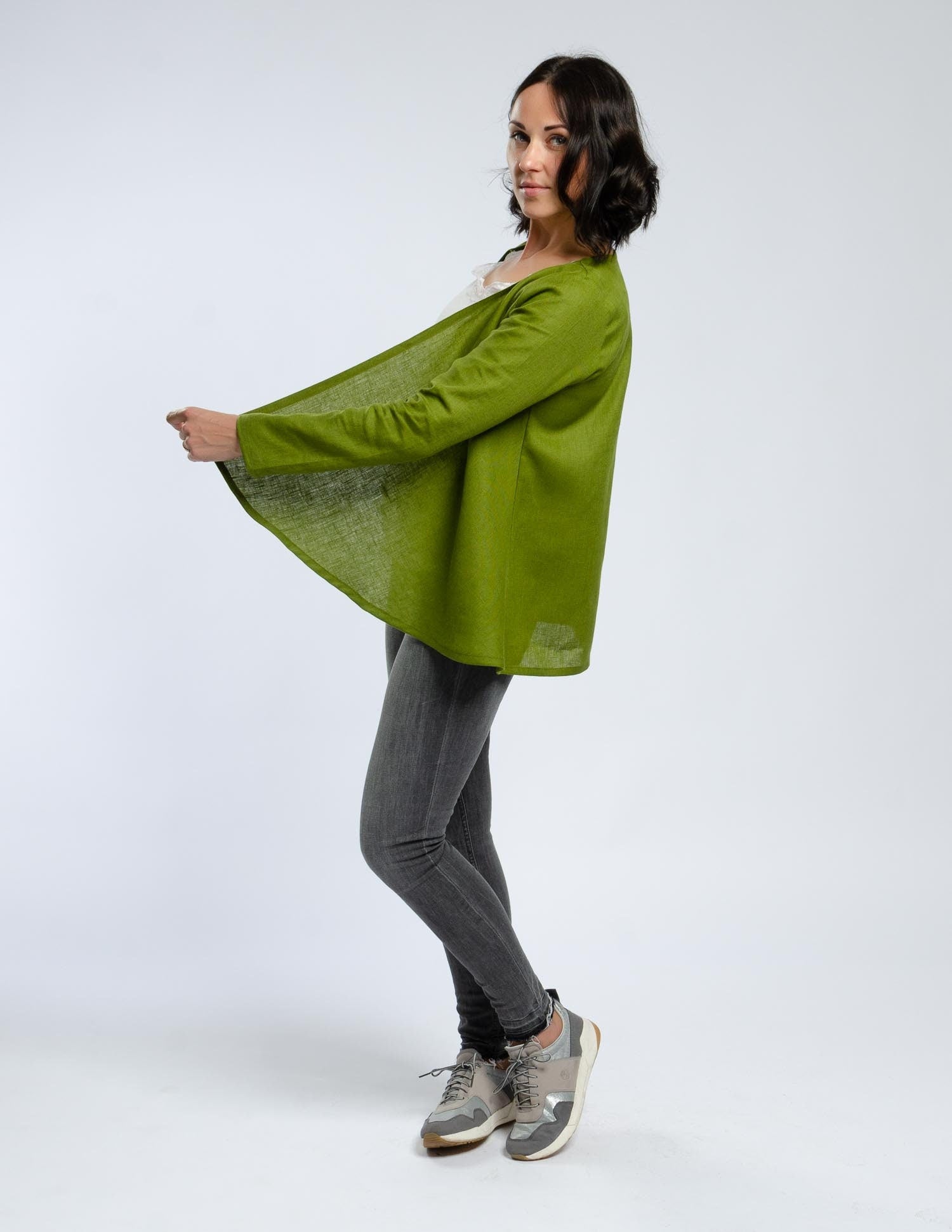 DENICE Wrap linen jacket | Olive