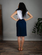 MILANA Wrap linen skirt | Navy blue