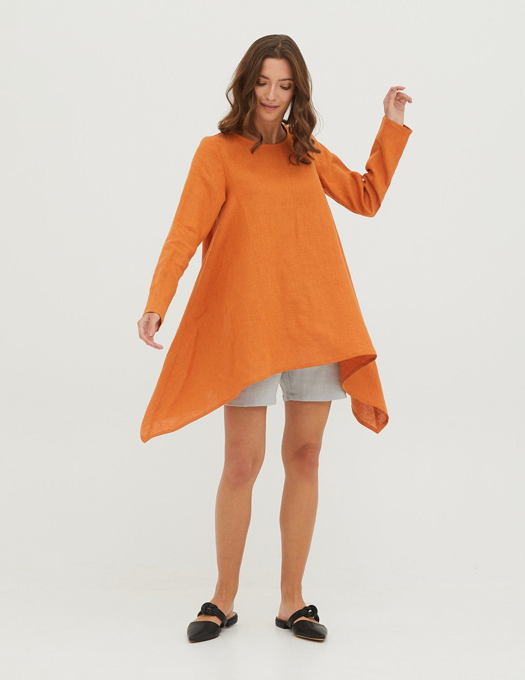 AURORA Asymmetric linen tunic | Terracotta