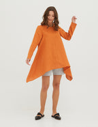 AURORA Asymmetric linen tunic | Terracotta