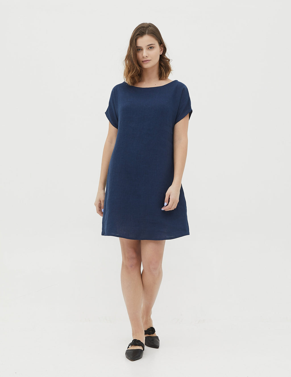 SANDRA Navy blue linen summer dress