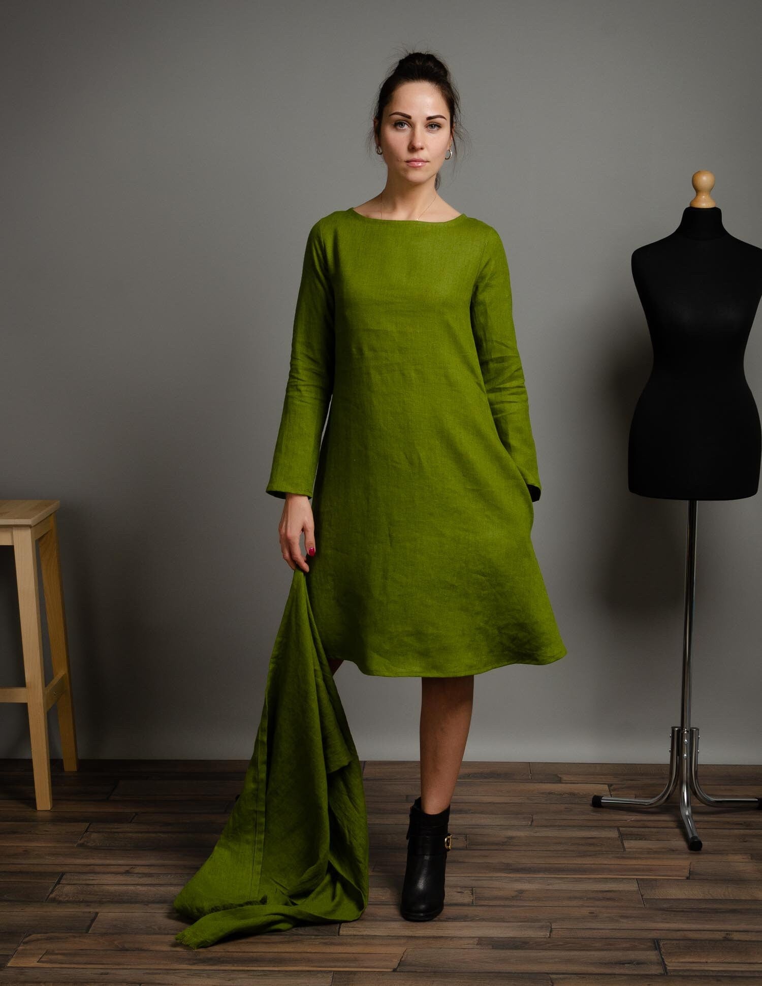 VERONICA Linen dress | Olive