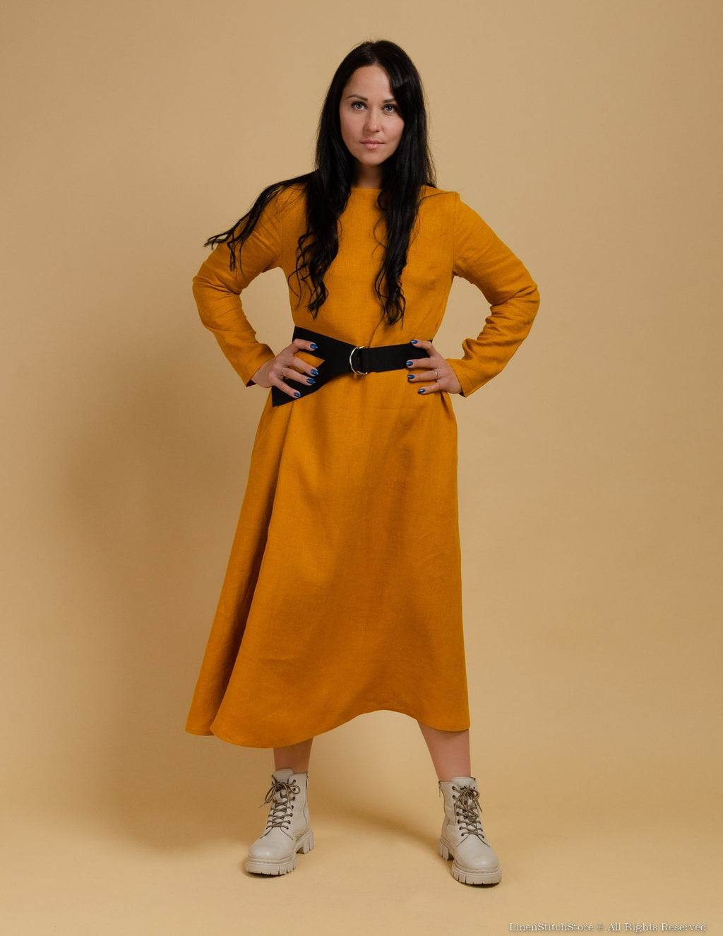 SARAH Linen dress | Mustard