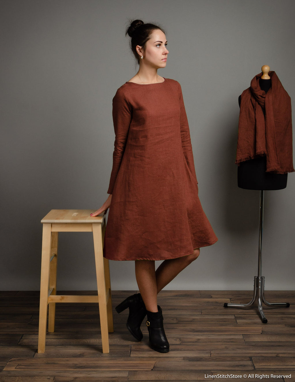 VERONICA Linen dress | Hazelnut brown