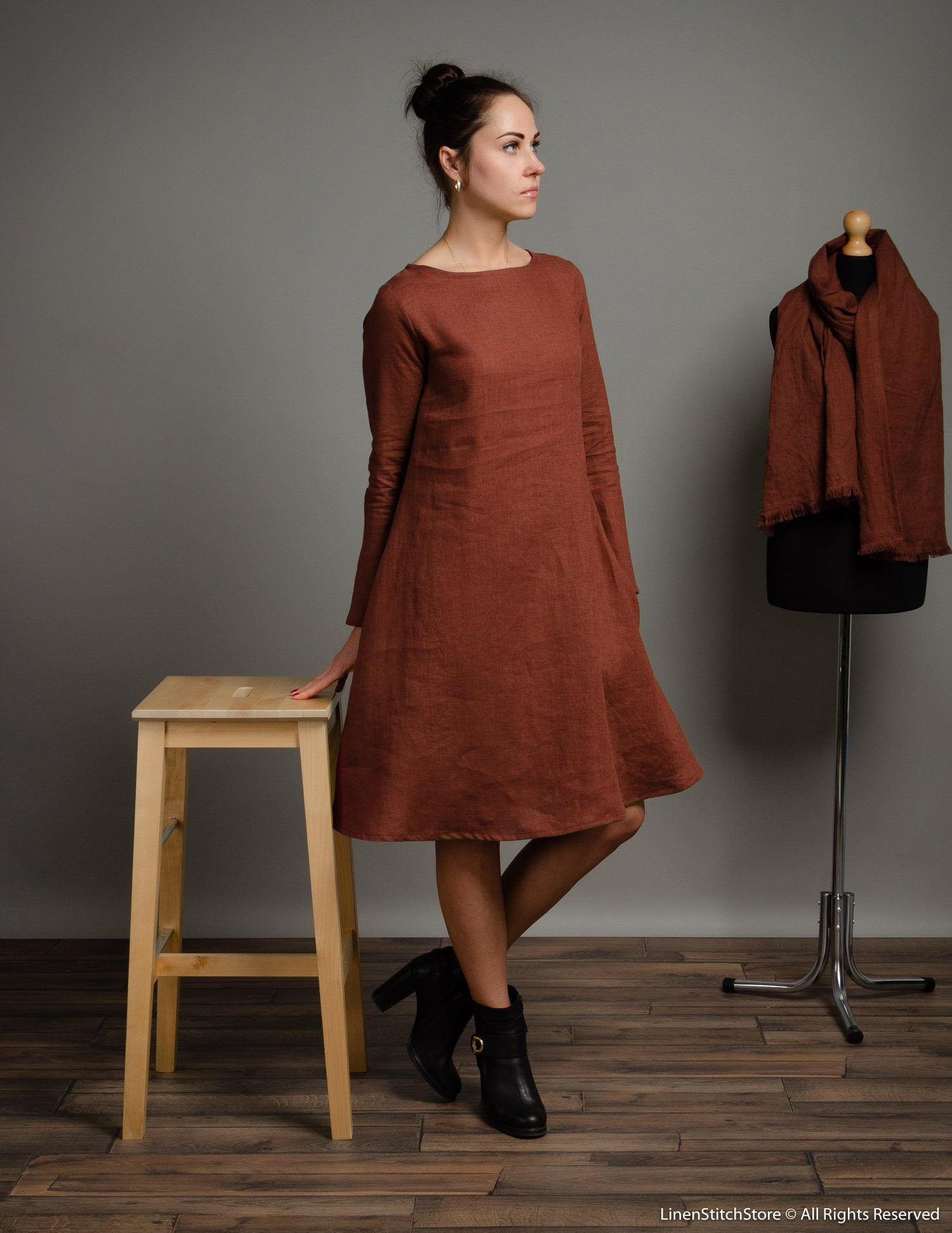 VERONICA Linen dress | Hazelnut brown